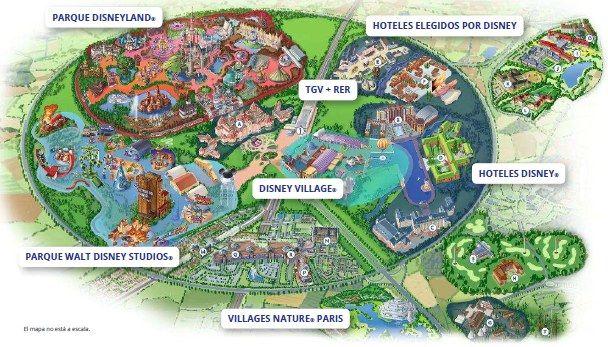 Mapa del resort de Disneyland Paris - Eurodisney donde se ubican los parques Disney