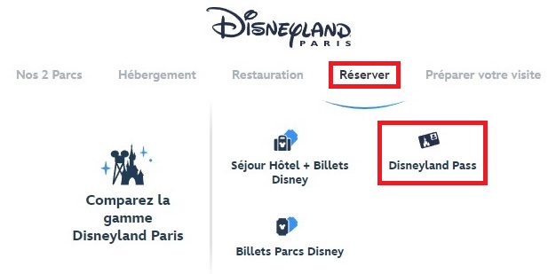 Pantallazo de la web oficial del proceso de compra del Disneyland Pass: Seleccionar producto